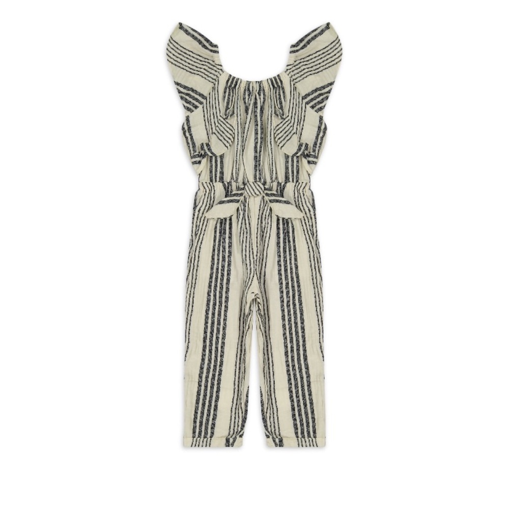 Jessica Simpson Cream and Black Striped Ruffle Jumpsuit
